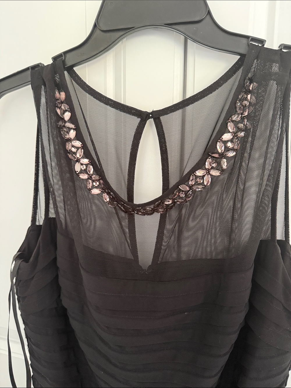 Xscape Black Dress with Pink Beaded Neckline